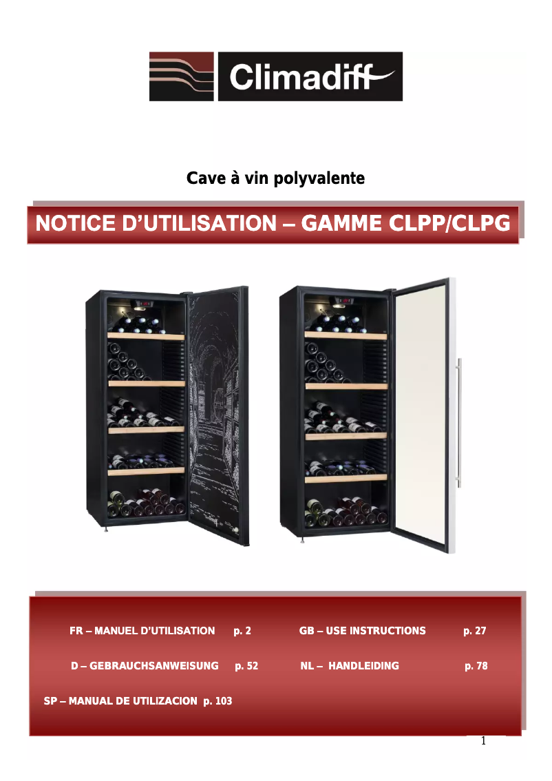 Page 1 de la notice Manuel utilisateur Climadiff CLPG190