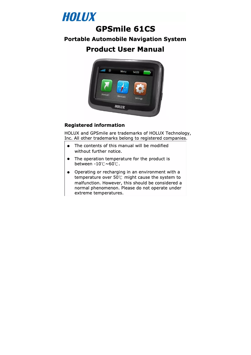 Image de la première page du manuel de l'appareil GPSmile 61CS