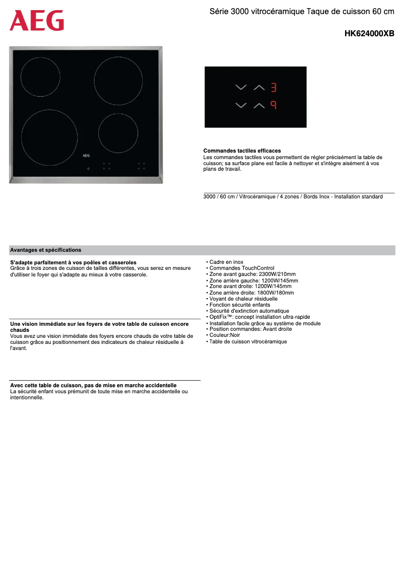 Page n°1 - Fiche technique AEG HK624000XB