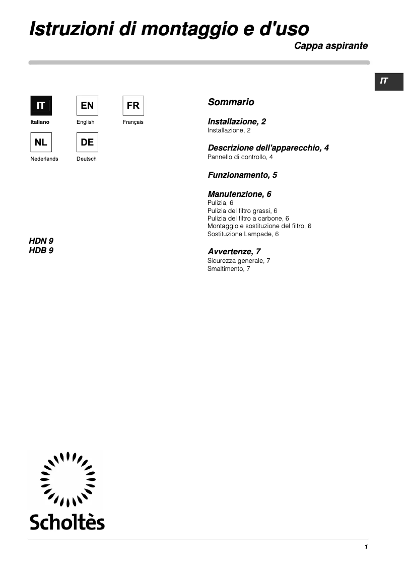 Page 1 de la notice Manuel utilisateur Scholtès HDB 9