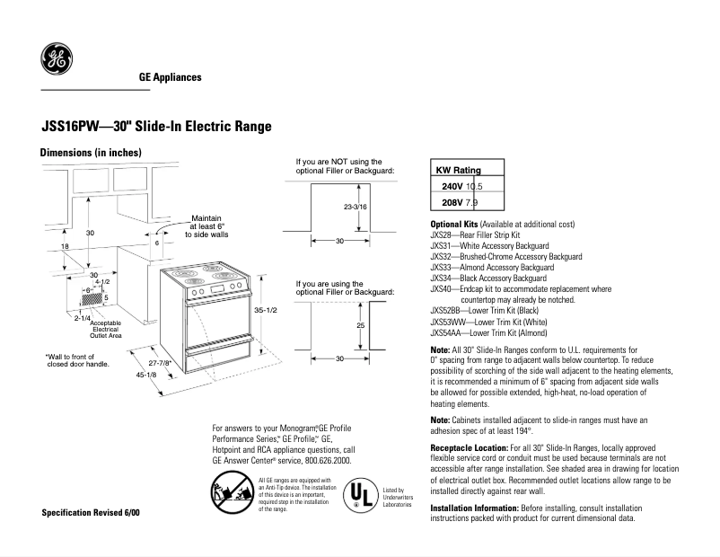 Page n°1 - Fiche technique GE JSS16PWAD
