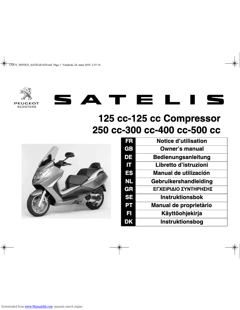 Image de la première page du manuel de l'appareil Satelis 300cc