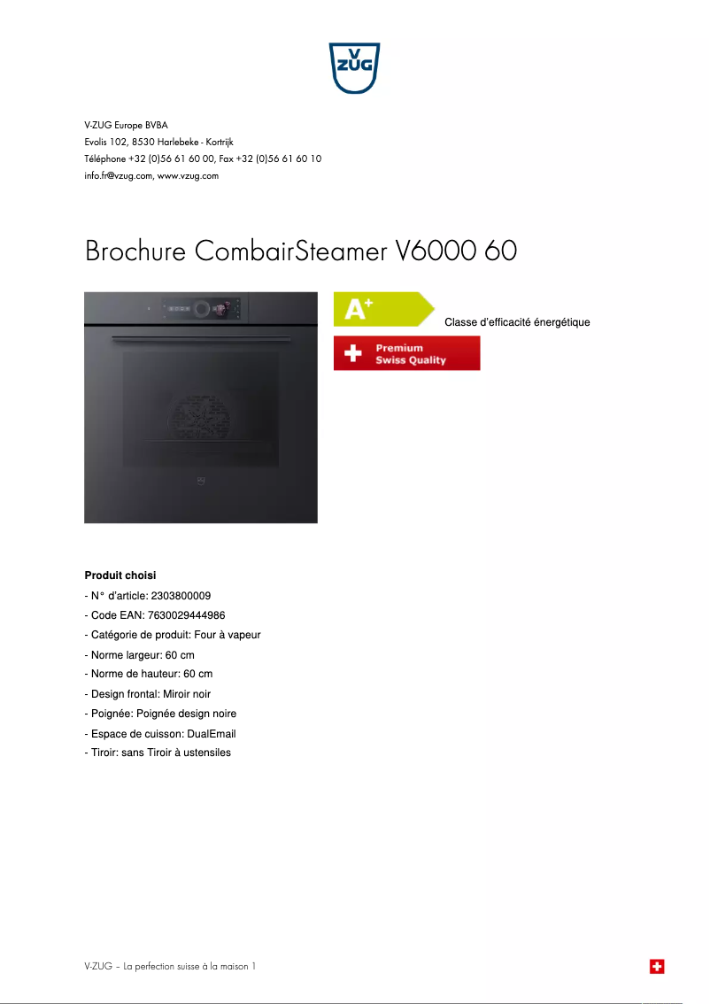 Image de la première page du manuel de l'appareil CombairSteamer V6000 60