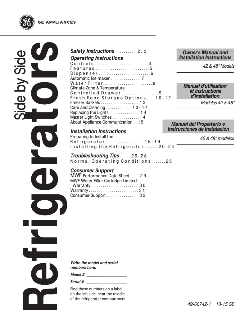 Page 1 de la notice Manuel utilisateur GE Profile PSB48YSKSS