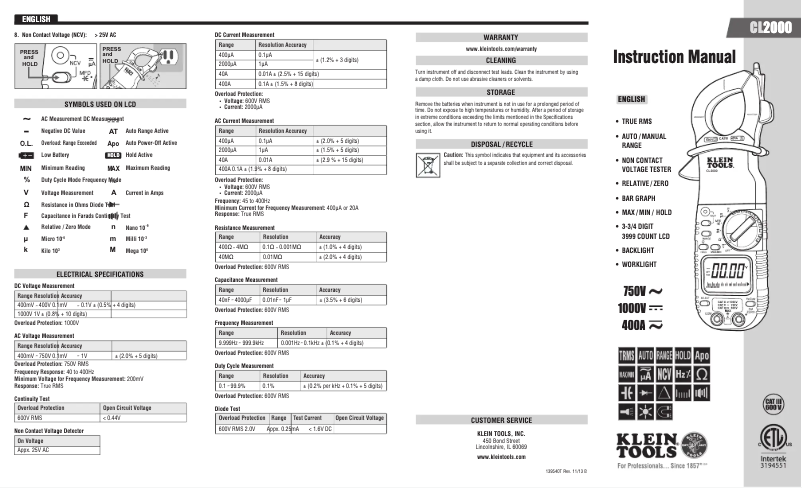 Image de la première page du manuel de l'appareil CL2000