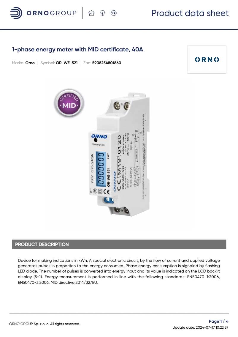 Image de la première page du manuel de l'appareil OR-WE-521