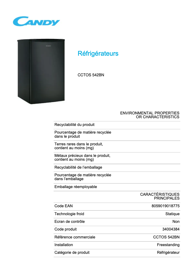 Image de la première page du manuel de l'appareil CCTOS 542BN