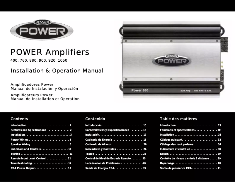 Page n°1 - Manuel utilisateur Jensen Power 880