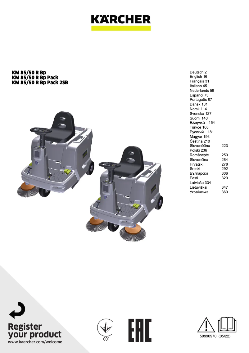 Page n°1 - Manuel utilisateur Kärcher KM 85/50 R Bp