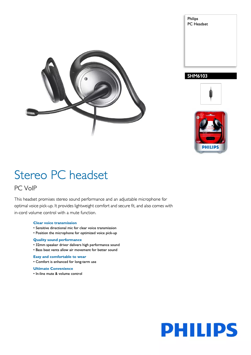 Page n°1 - Brochure Philips SHM6103