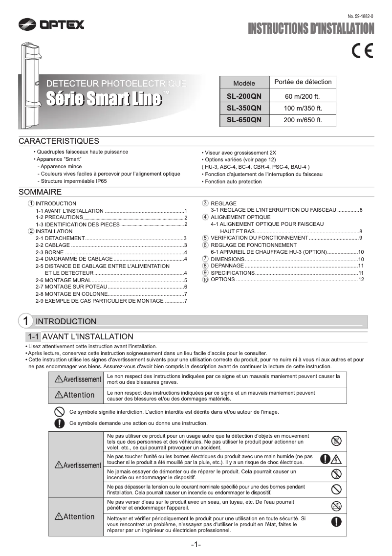 Page 1 de la notice Manuel utilisateur Optex SL-200QN