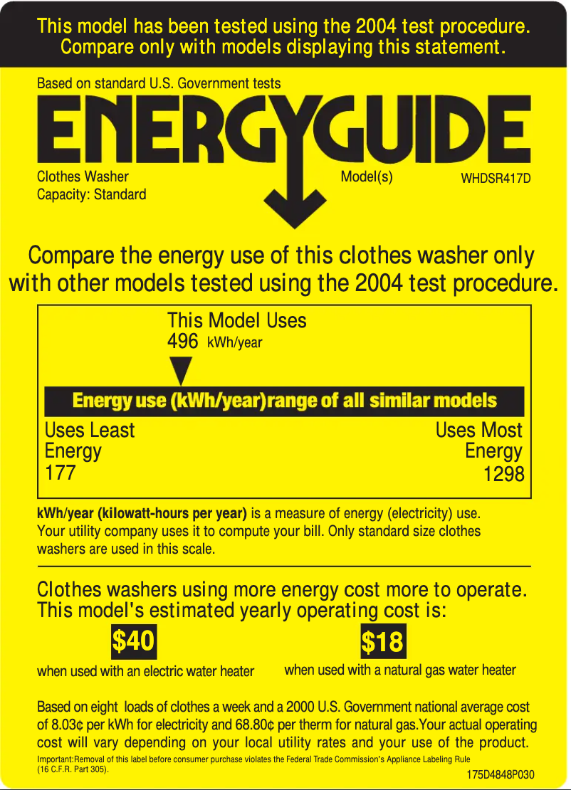 Page n°1 - Label énergétique GE WHDSR417DWW