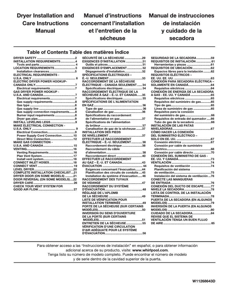 Page n°1 - Manuel utilisateur Whirlpool WGD7120HW