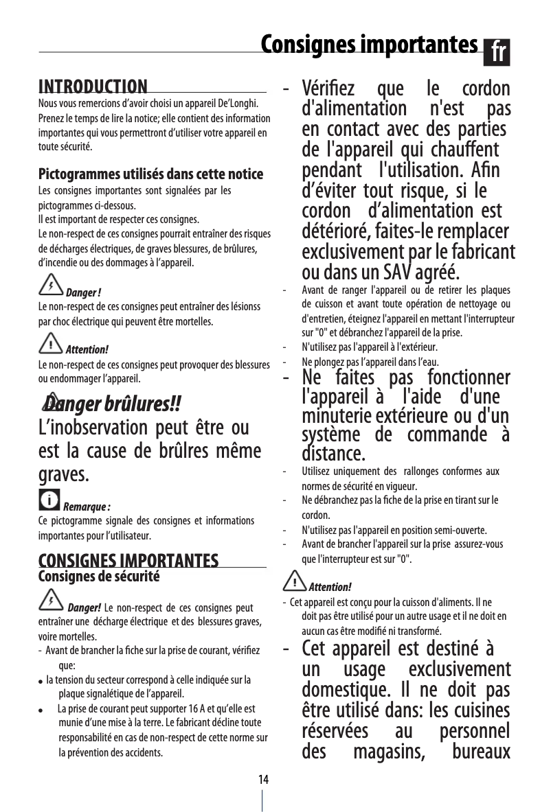 Page 1 de la notice Manuel utilisateur DeLonghi Multigrill 900 CGH923D