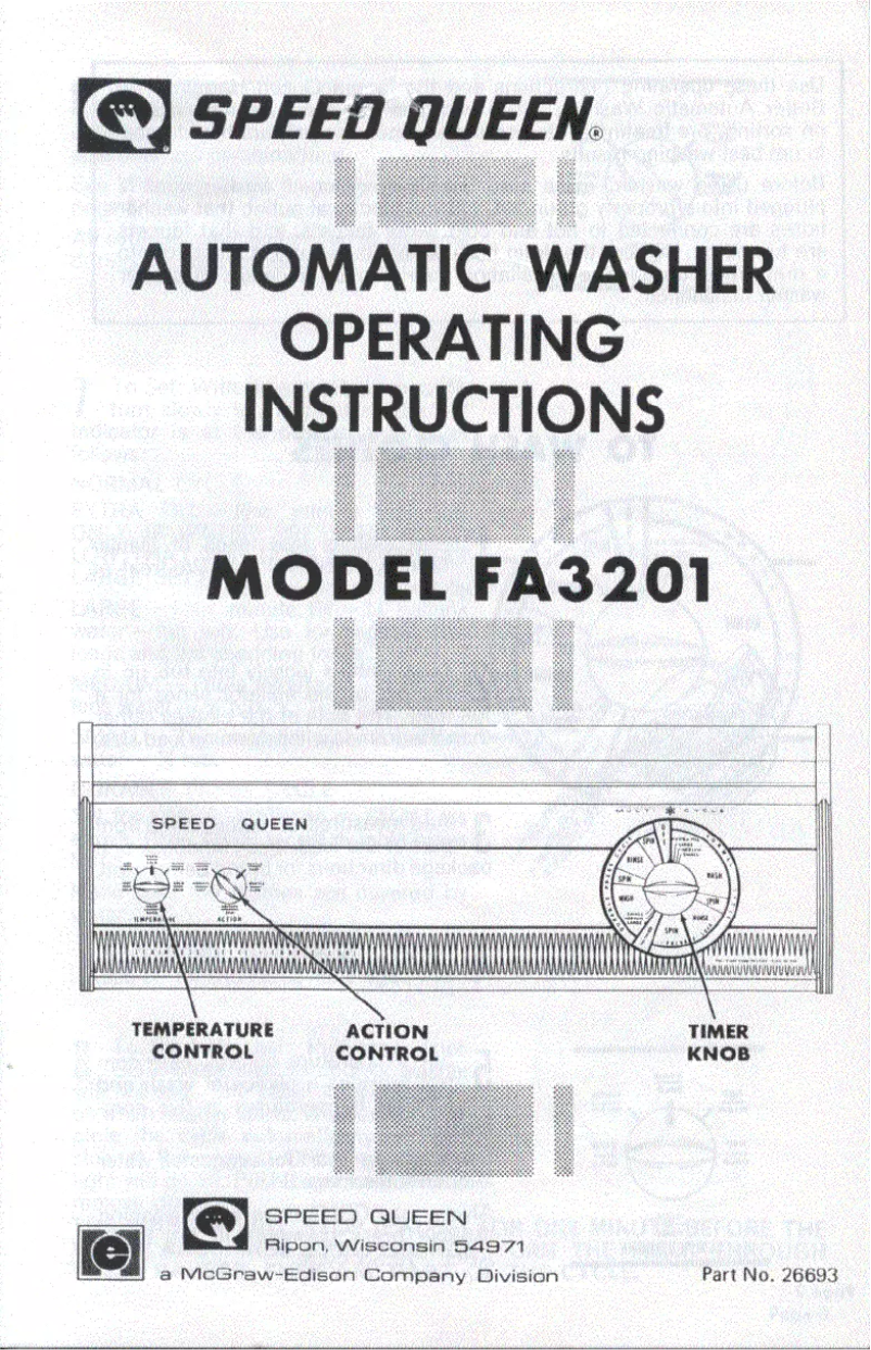 Page 1 de la notice Manuel utilisateur Speed Queen FA3201