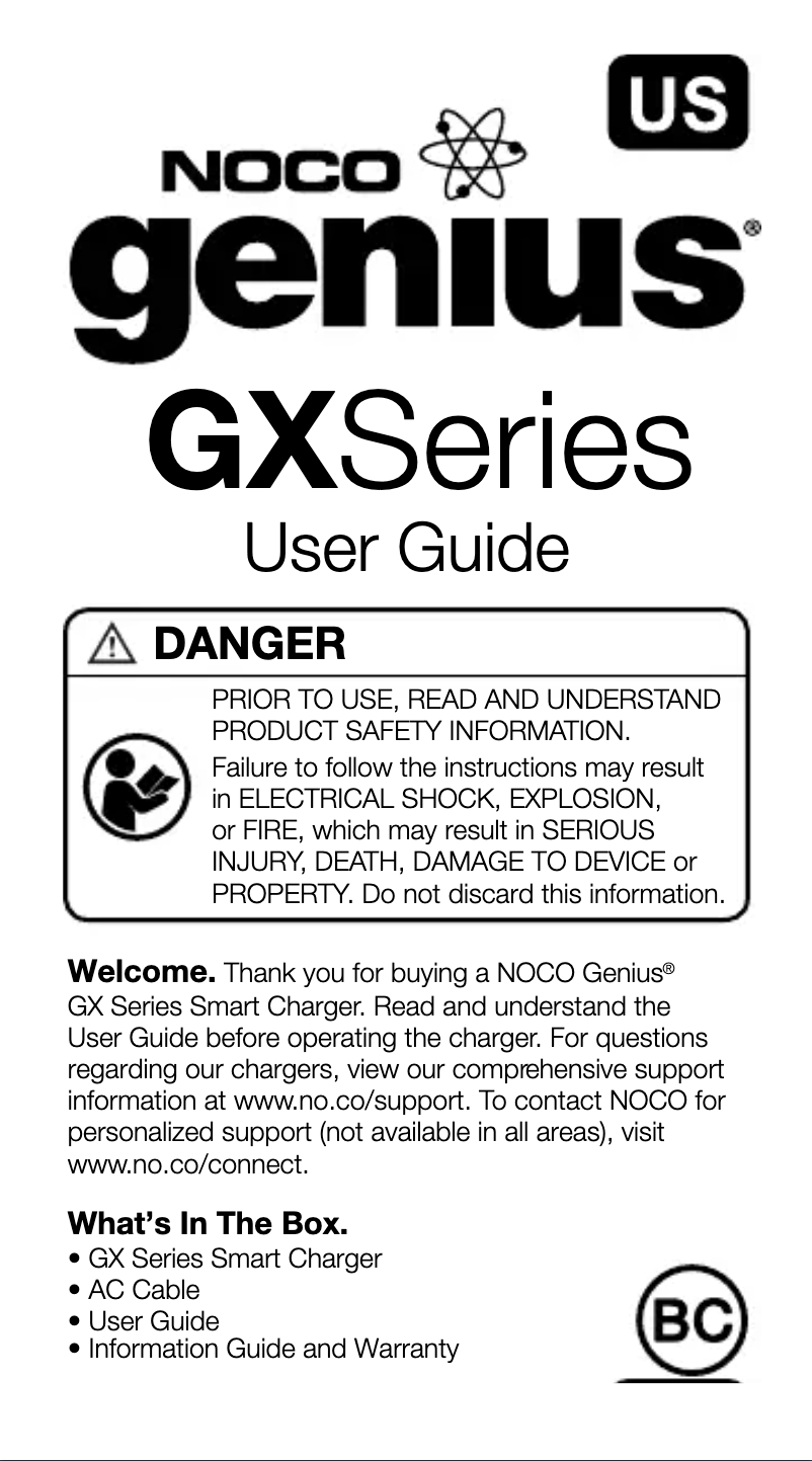 Page n°1 - Manuel utilisateur NOCO Genius GX4820