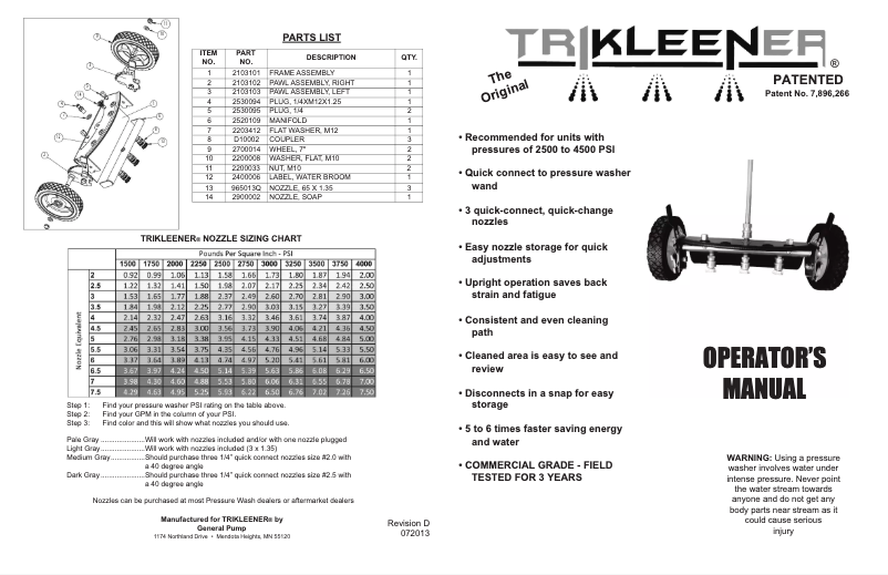 Page 1 de la notice Manuel utilisateur General Pump TriKleener Deluxe