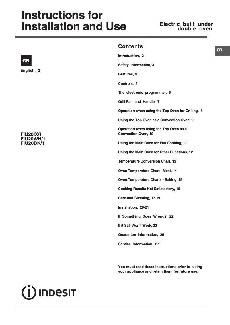 Página 1 del manual Manual de usuario Indesit FIU20IX