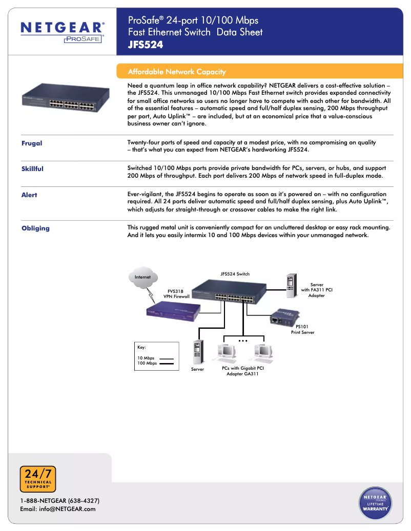 Page n°1 - Fiche technique Netgear JFS524