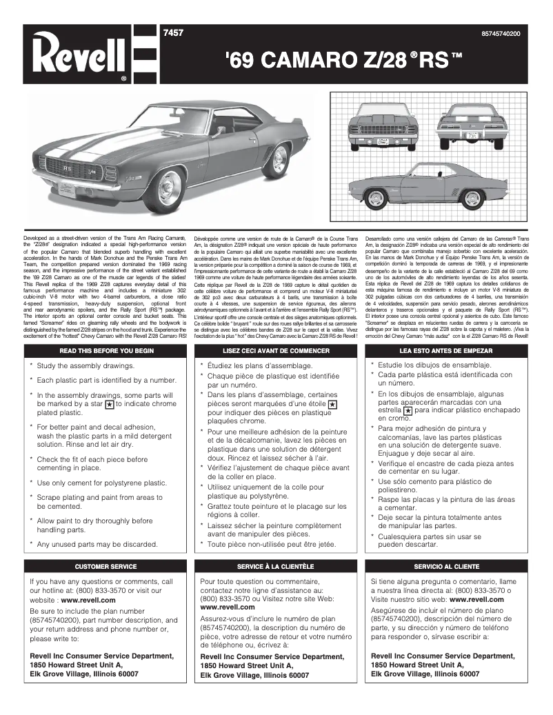 Page 1 de la notice Manuel utilisateur Revell '69 Camaro Z/28