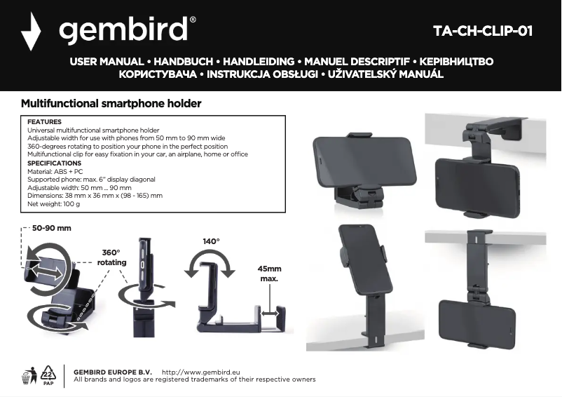 Image de la première page du manuel de l'appareil TA-CH-CLIP-01