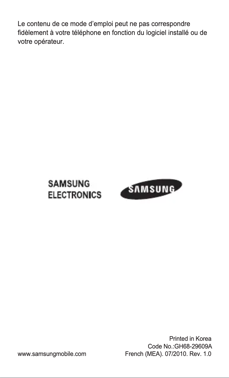 Page 1 de la notice Manuel utilisateur Samsung GT-E2152