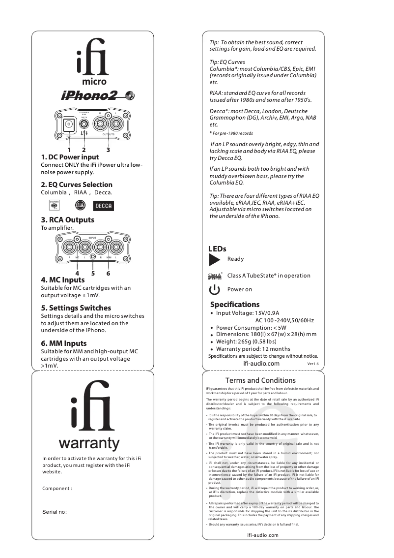 Page 1 de la notice Manuel utilisateur iFi Audio micro iPhono2