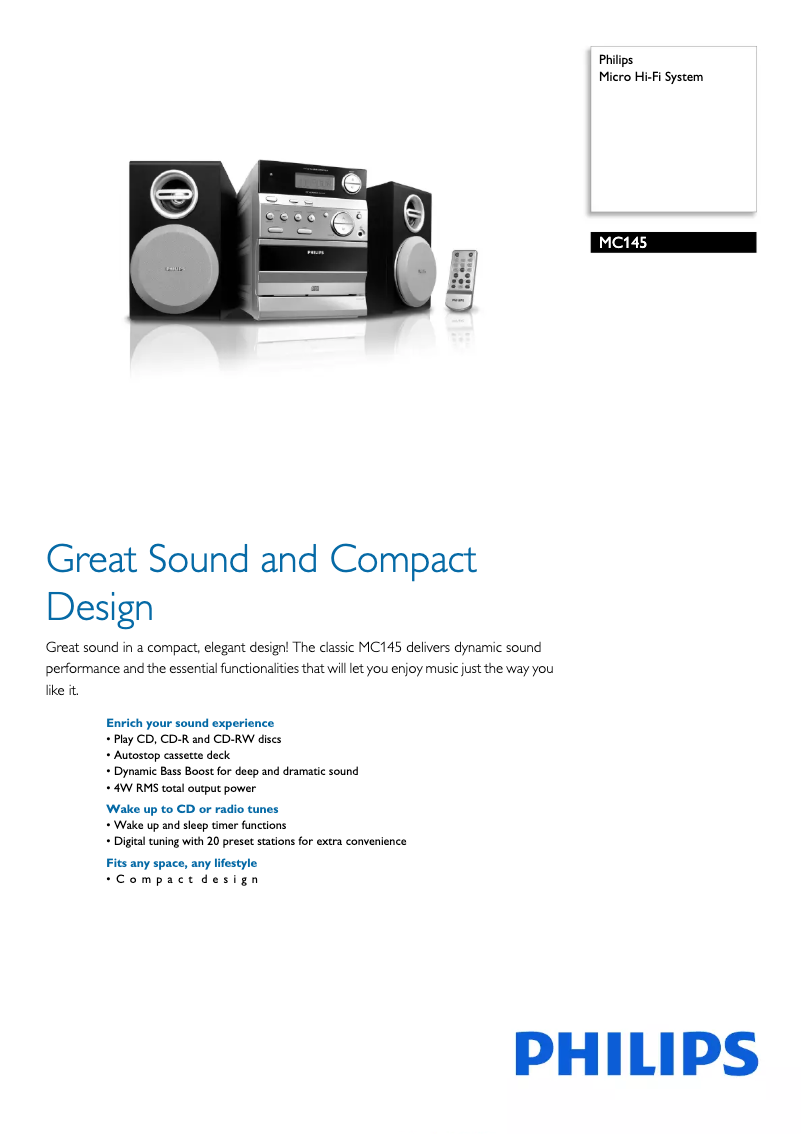 Página 1 del manual Folleto Philips MC145 Micro Hi-Fi System