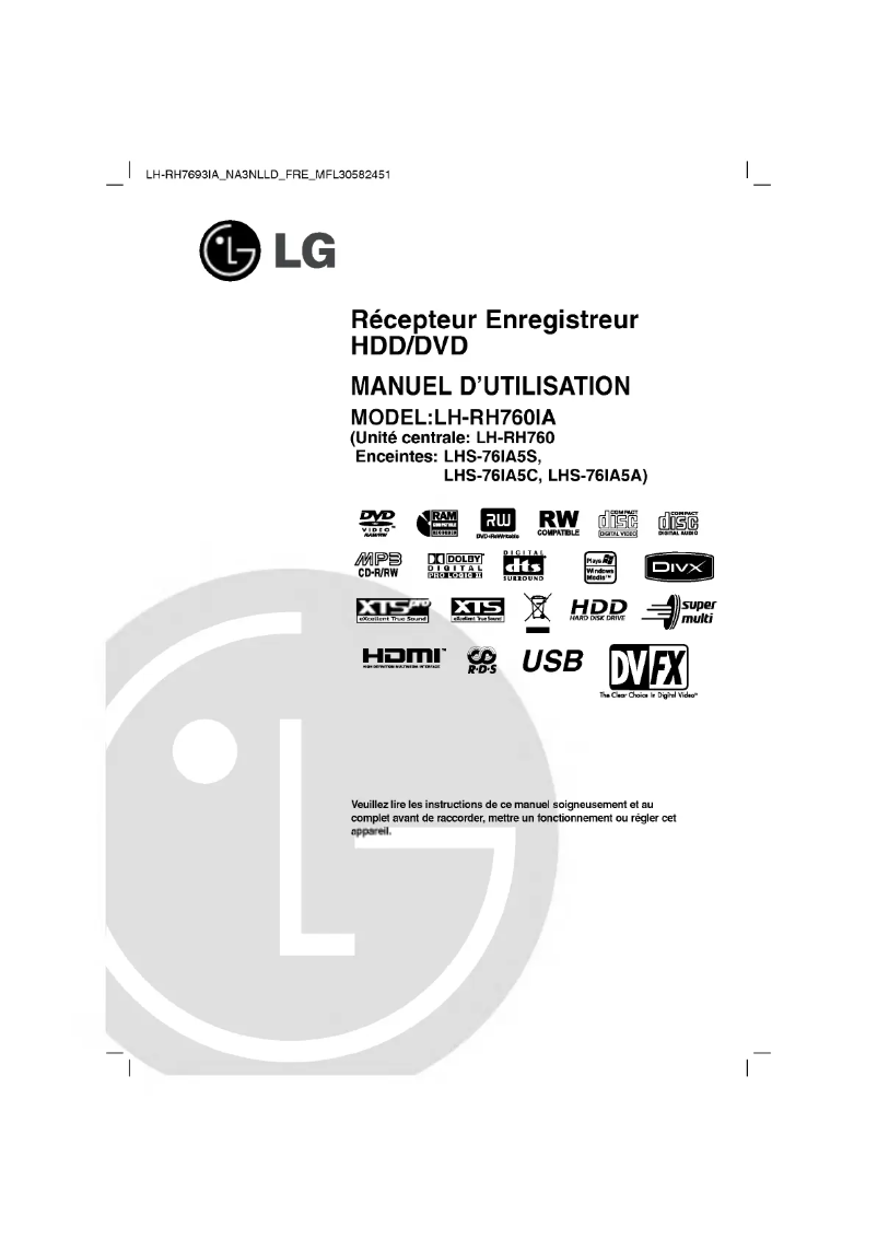Page 1 de la notice Manuel utilisateur LG LH-RH7693IA