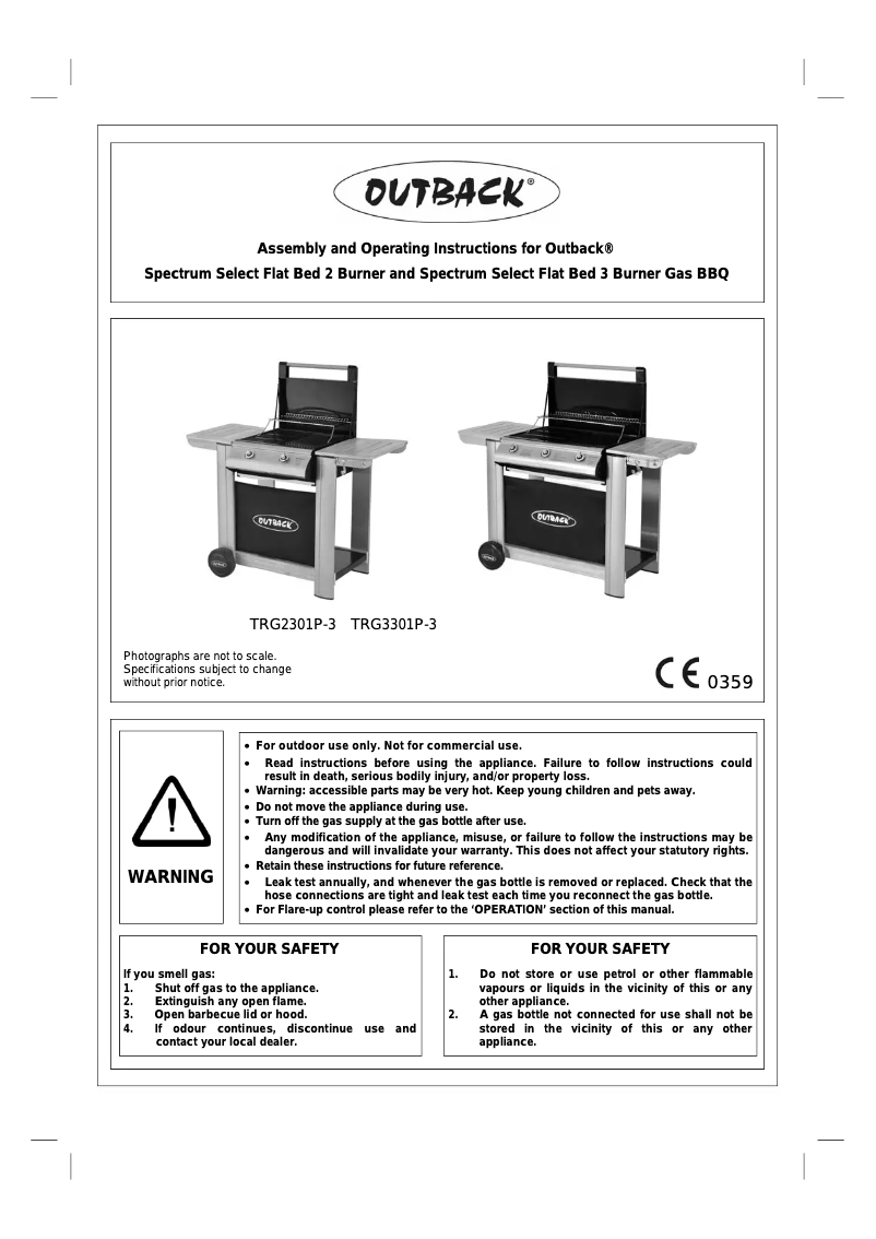 Página 1 del manual Manual de usuario Outback Spectrum Select Flat Bed 3 Burner
