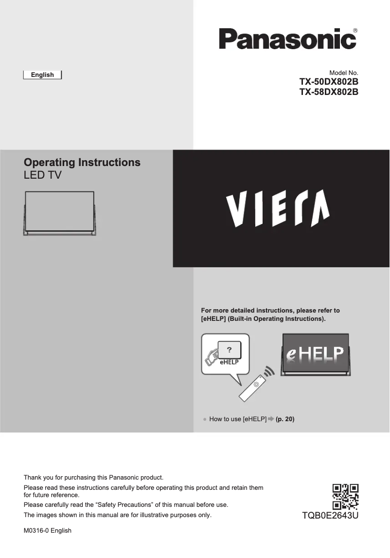 Image de la première page du manuel de l'appareil Viera TX-50DX802B