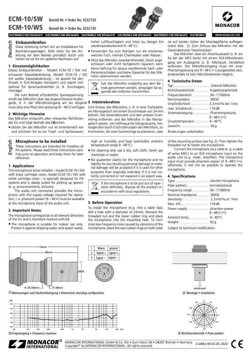 Page n°1 - Manuel utilisateur Monacor ECM-10/WS