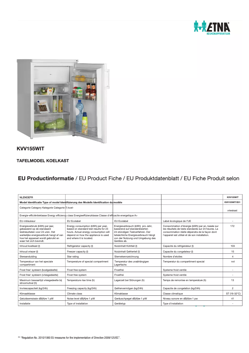 Image de la première page du manuel de l'appareil KVV155WIT