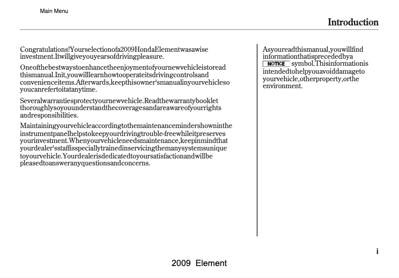 Imagen de la primera página del manual del dispositivo Element (2009)