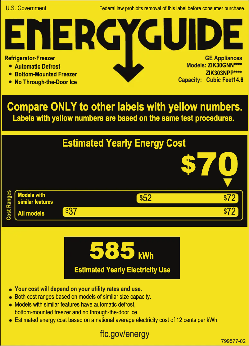 Page 1 de la notice Label énergétique Monogram ZIK303NPPII