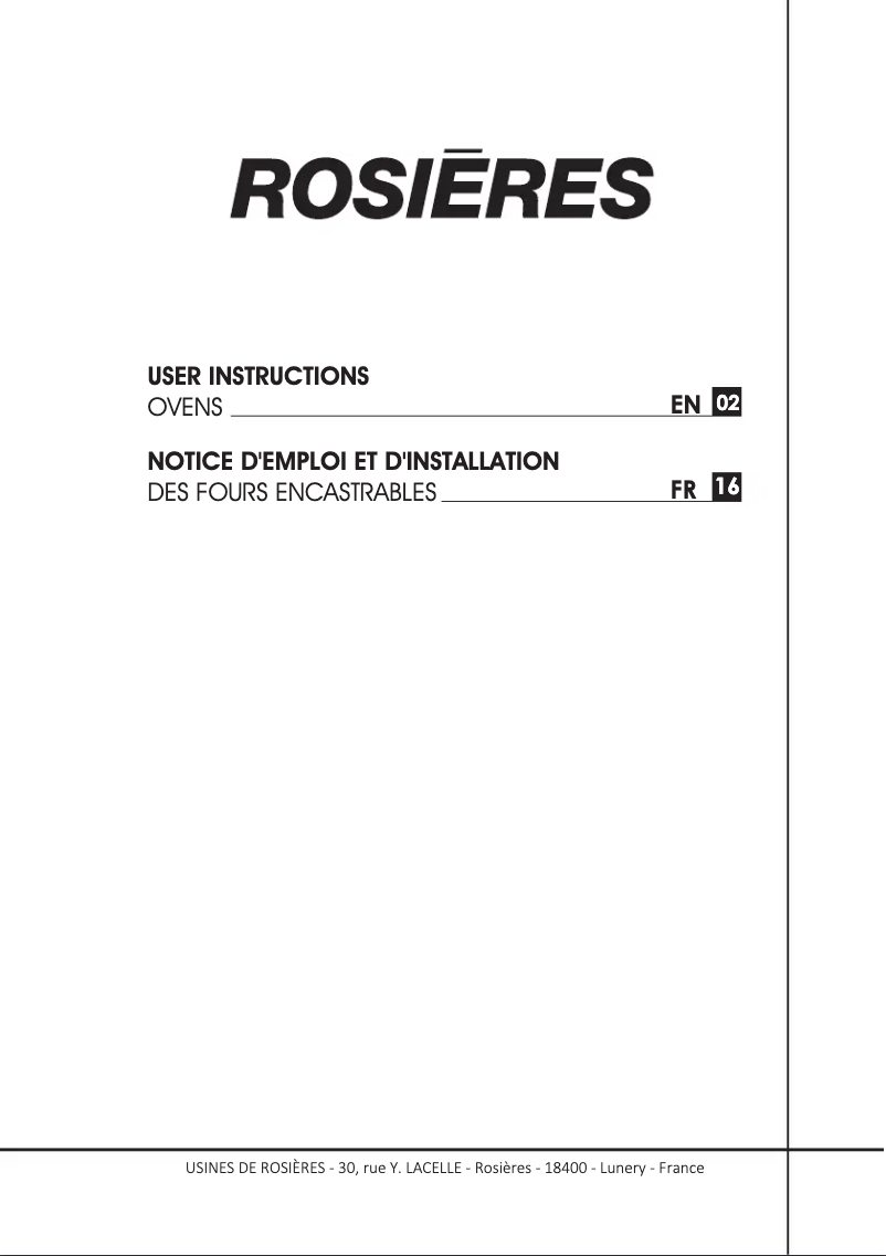 Page 1 de la notice Manuel utilisateur Rosieres RFC 6/E