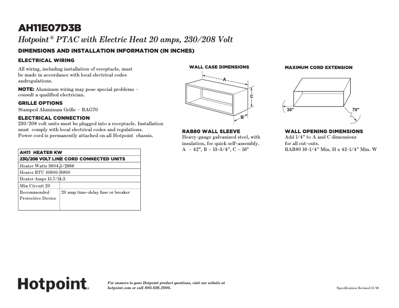 Page n°1 - Fiche technique Hotpoint AH11E07D3B