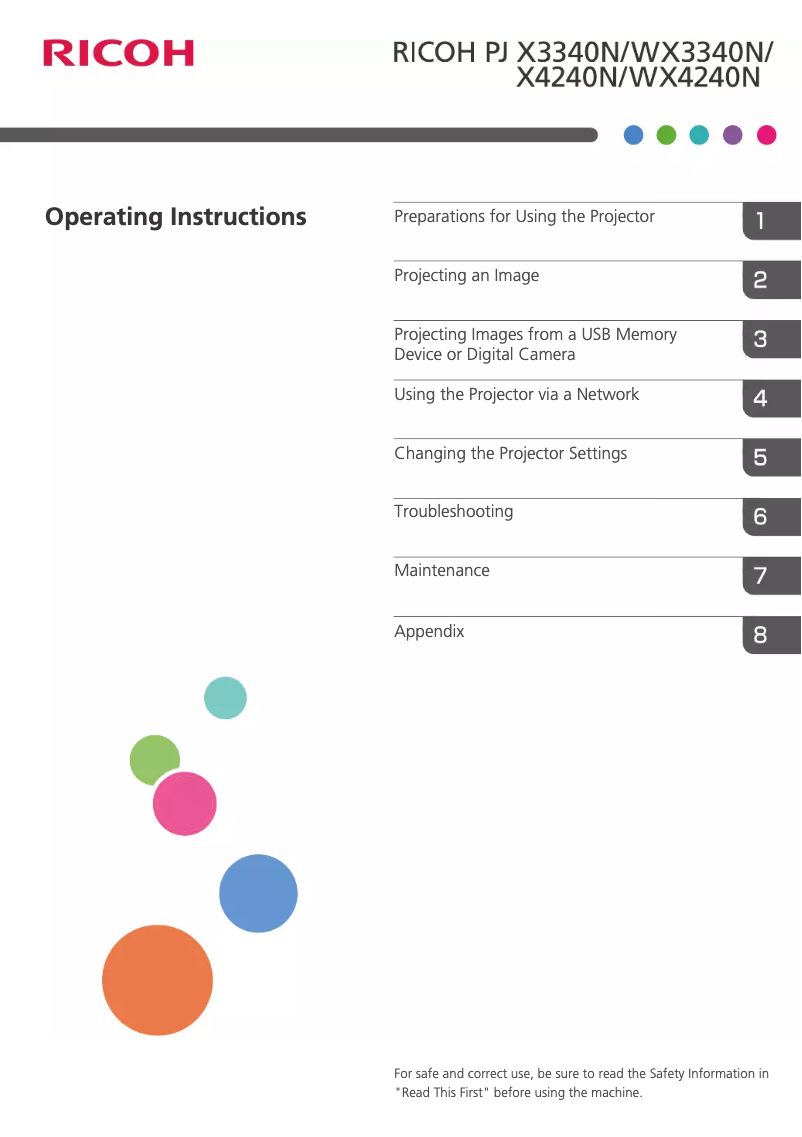 Page 1 de la notice Manuel utilisateur Ricoh PJ X4240N