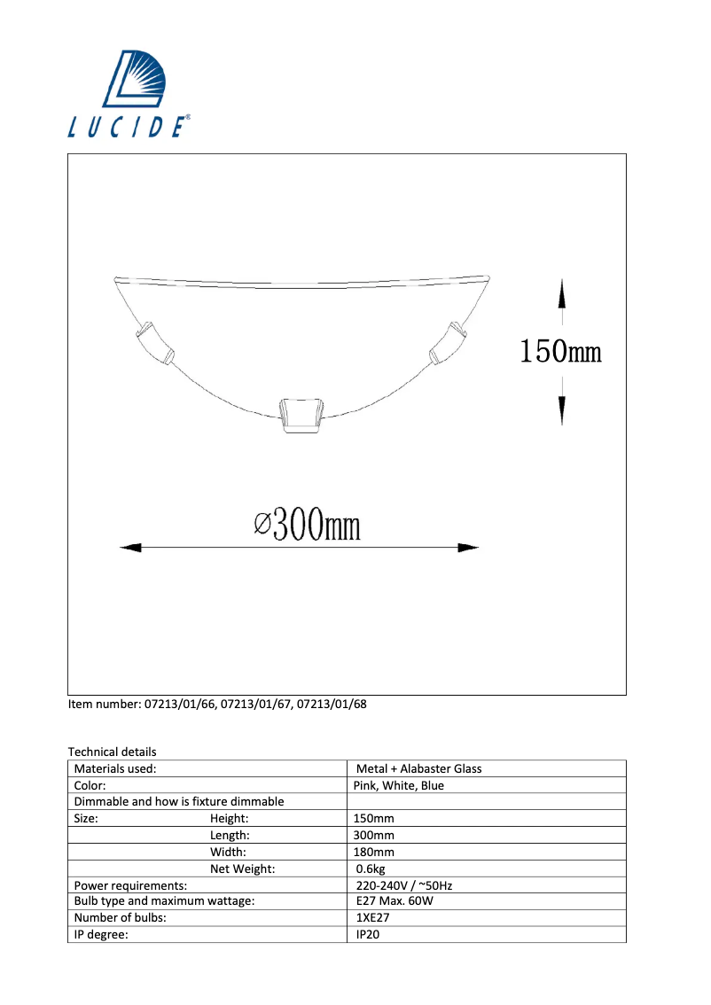 Page 1 de la notice Manuel utilisateur Lucide Albastro 07213/01/66