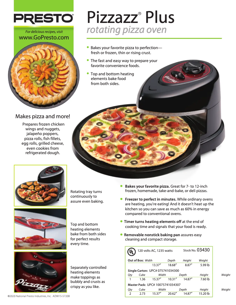 Page 1 de la notice Fiche technique Presto Pizzazz Plus 03430
