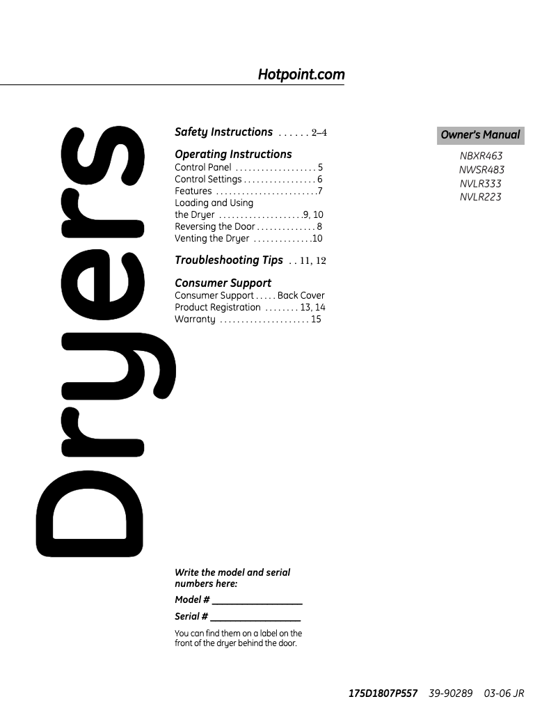 Page 1 de la notice Manuel d'utilisation et d'entretien Hotpoint NWSR483GBWW