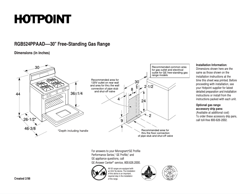 Page 1 de la notice Fiche technique Hotpoint RGB524PPAAD