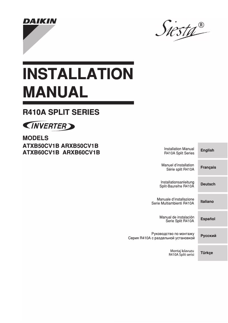 Page n°1 - Guide d'installation Daikin ARXB25C2V1B