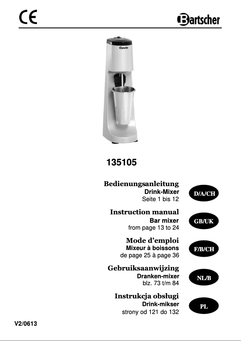 Page n°1 - Manuel utilisateur Bartscher 135105