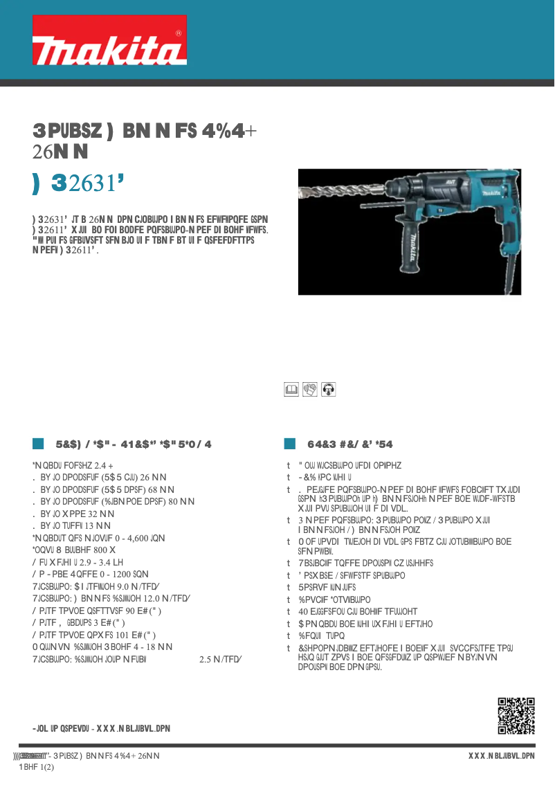 Page 1 de la notice Fiche technique Makita HR2631F