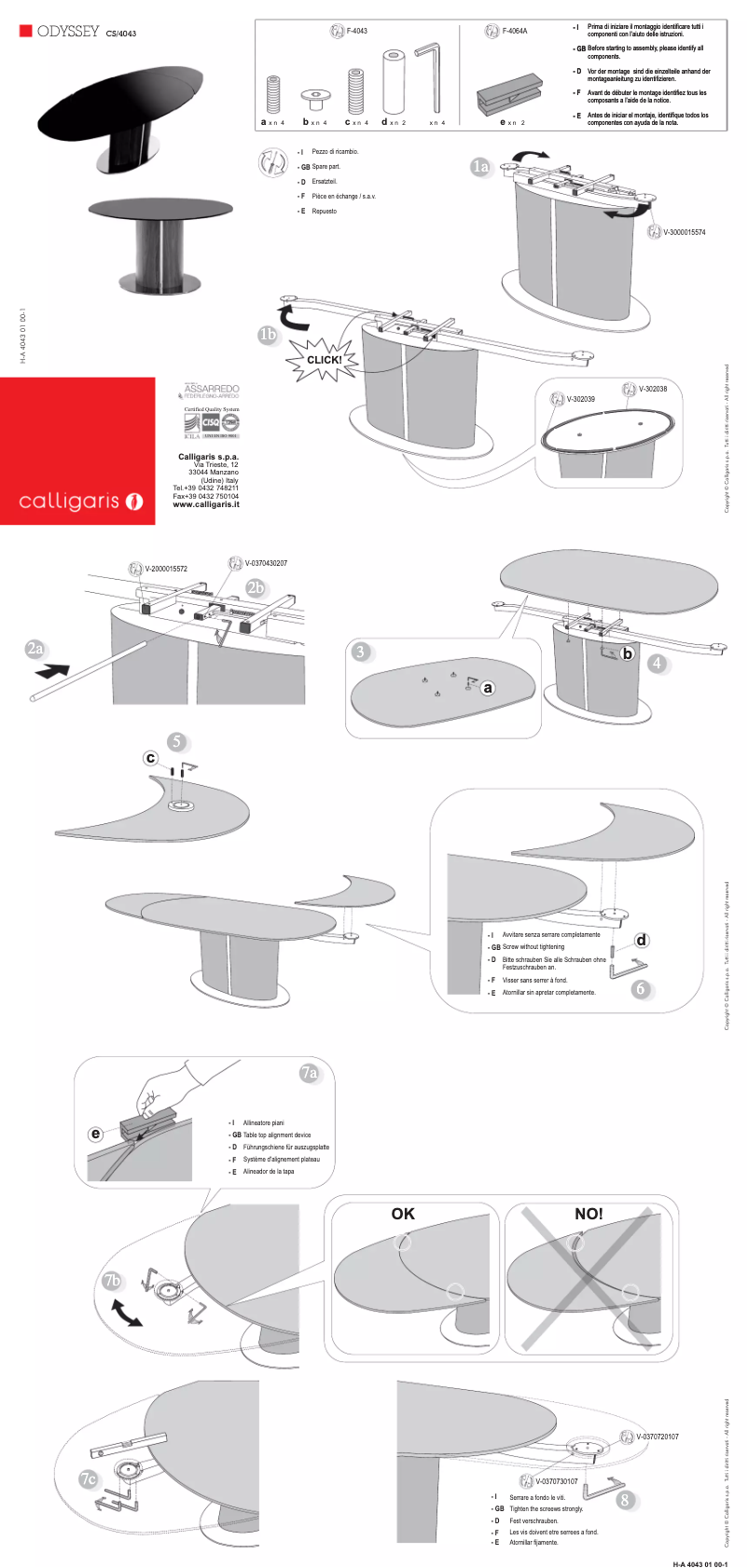 Page 1 de la notice Manuel utilisateur Calligaris .com Odyssey