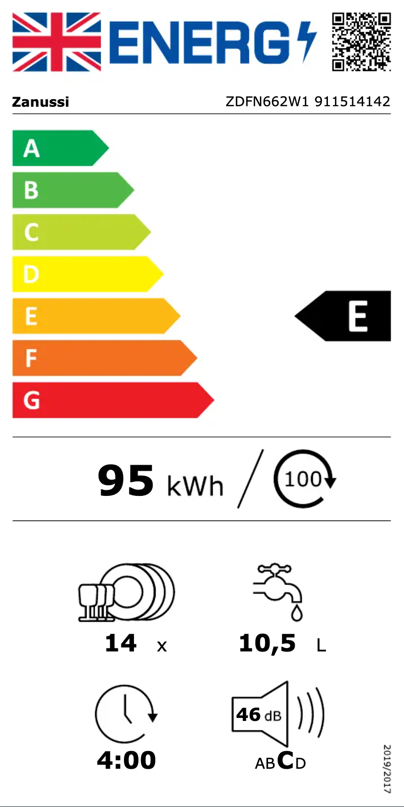 Page 1 de la notice Label énergétique Zanussi ZDFN662W1