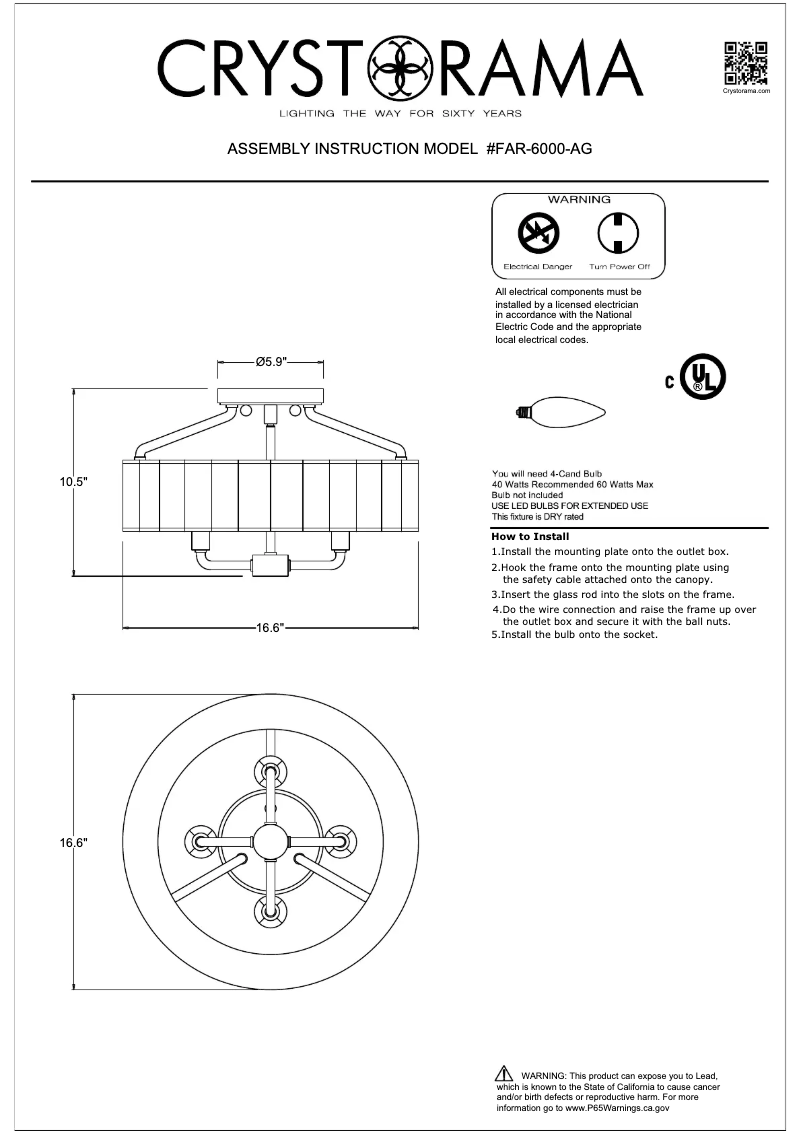 Page 1 de la notice Manuel utilisateur Crystorama Farris FAR-6000-AG
