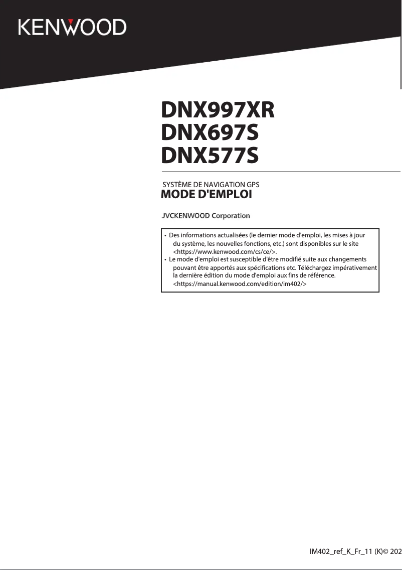 Page 1 de la notice Manuel utilisateur Kenwood DNX577S