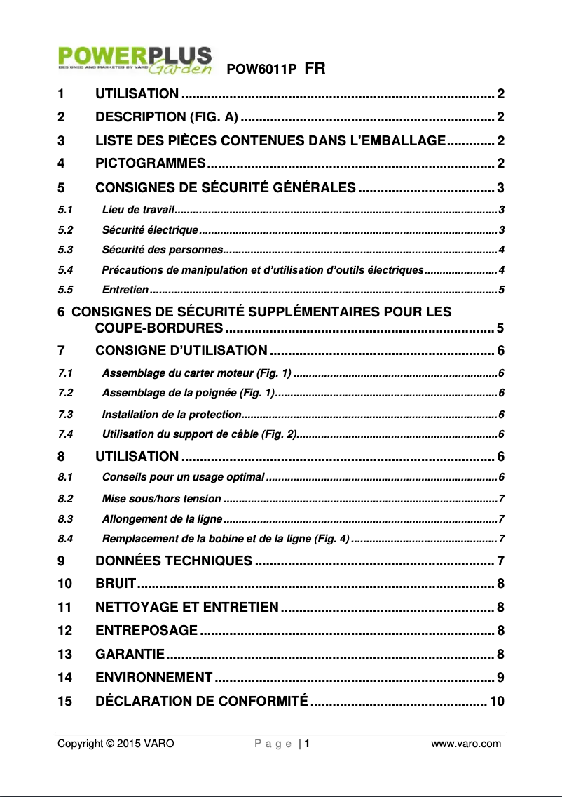 Page 1 de la notice Manuel utilisateur PowerPlus POW6011P